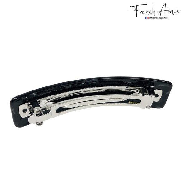 Long Rectangle Black Marble Celluloid Hair Clip Handmade Large Barrette